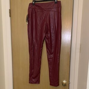 XL BURGUNDY PULL ON Faux Leather Leggings